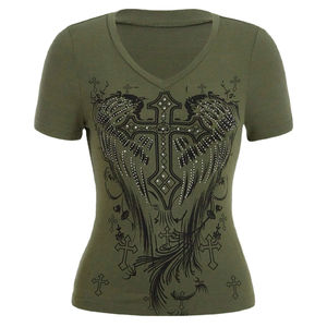 Strass femmes t-shirt imprimé conception personnalisée peau mince ajustement pour femmes strass chemises haute Performance vêtements décontractés t-shirts - Product Image 1