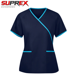 Blouse d'infirmière unisexe, couleur unie, col en V, manches courtes, t-shirt, usage hospitalier, tissu en toile de polyester, accessoires infirmiers - Product Image 6