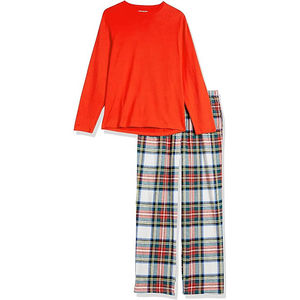 Ensemble de pyjama en molleton respirant à carreaux pour femmes, vêtements de nuit, chemise de nuit, pantalon long - Product Image 1