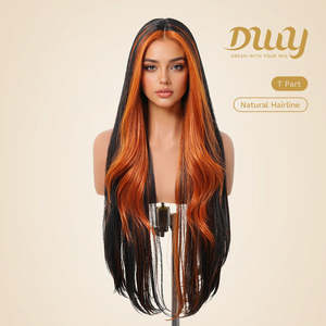 Mina C-DWY Transparent Lace Front Glueless Synthetic <b>Wig</b> with Orange for Ombre Long Body Wavy Middle Part - Product Image 4