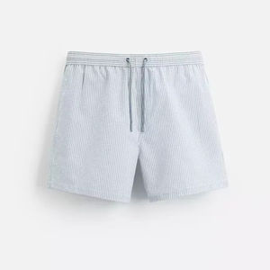 Vente en gros Short de gym en seersucker respirant et écologique pour hommes Maillot de bain léger à rayures Séchage rapide Taille élastique personnalisée - Product Image 2
