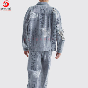 2023 Fashion Hot Selling Men's Denim Suit Custom Two Piece <b>Set</b> High Street Style 100% Cotton Quick Dry Breathable Bicycle Jacket - Product Image 3