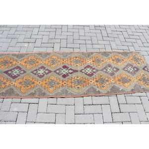 Alfombra Turca, Alfombra Vintage de 2.3x7.1 pies, Alfombra Oriental de Lana Marrón Anaranjado - Product Image 3