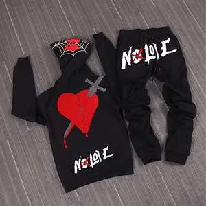 Combinaisons de survêtement personnalisées Ensemble de survêtements en polaire deux pièces Pantalons de survêtement avec dégradé au soleil Ensembles sweats à capuche et pantalons de survêtement évasés vintage pour hommes - Product Image 1