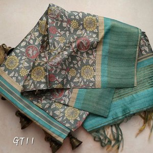 Hermosa blusa y saris Kalamkari con estampado de seda Zari Border Tusser para fiestas de invierno - Product Image 3