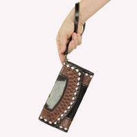 Dompet kulit sapi wanita, dompet panjang ukir peralatan tangan mewah dengan tombol jepret Rfid, mode Barat, Vintage, dompet kulit bulu sapi untuk perempuan