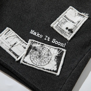 Vintage Distressed Embroidered Patch Cotton <b>Shorts</b> for <b>Men</b> High Street Acid Wash Seamless Elastic Waist Digital Hot Eco-Friendly - Product Image 4