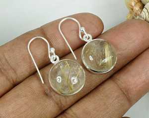 Ensemble de lunette en pierre précieuse rutile dorée véritable léger en argent sterling 925 Boucles d'oreilles à crochet élégantes pour mariage et fête. - Product Image 1