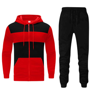 Conjunto deportivo rojo y negro con capucha y cremallera, pantalones jogger para hombre, ropa deportiva informal de invierno, venta al por mayor de fábrica, logotipo personalizado OEM - Product Image 3