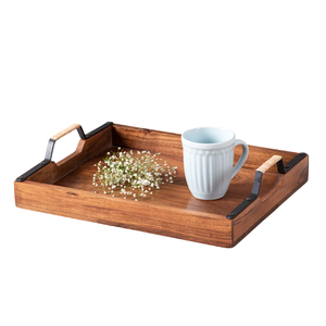 Plateau de service rectangulaire en bois personnalisable avec poignée en acier inoxydable Plats et assiettes disponibles pour la conception et la finition - Product Image 5