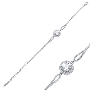 Square Cut Clear Zircon Stones Turkish Handmade Wholesale 925 Sterling Silver <b>Charm</b> <b>Bracelet</b> - Product Image 5