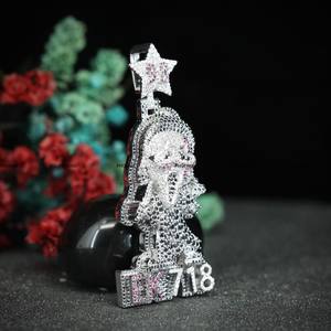 Collier pendentif en argent sterling 925 avec moissanite glacée, coupe ronde brillante, style dessin animé, pour hommes et femmes - Product Image 4