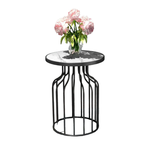 <b>Black</b> Finished <b>Marble</b> Top Metal Nesting Coffee <b>Table</b> Set Round <b>Side</b> <b>Tables</b> High Quality Coffee <b>Side</b> <b>Table</b> Shaped Living Room - Product Image 1