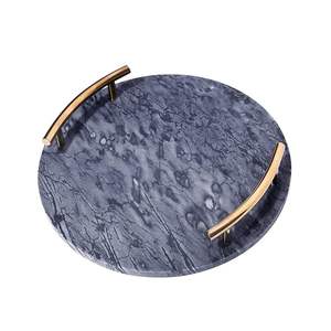 Plateau en pierre de marbre noir de haute qualité pour la décoration intérieure plateau de service de Fruits de taille personnalisée avec poignée en laiton meilleur prix - Product Image 2