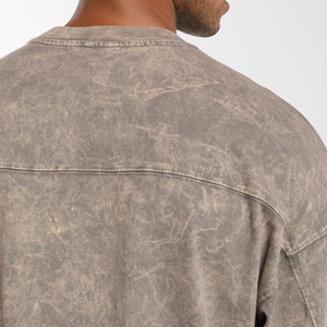 T-shirt sérigraphié personnalisé déchiré 250 GSM Tee Full Double Couche Manchette à manches longues Stone Faded Acid Wash Boxy Cropped T Shirt Hommes - Product Image 4