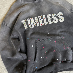 Vintage Acid Washed 100% Coton Polaire Hommes Sweat À Capuche Surdimensionné Drop Shoulder Streetwear Style Hoodie Hommes Lourds Vintage - Product Image 2