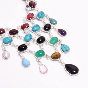 Wholesale 925 Sterling <b>Silver</b> <b>Necklace</b> for Women Classic Design with Mixed Gemstones <b>Handmade</b> Fine Chains Jewelry - Product Image 2