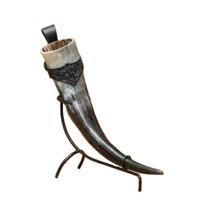 High Quality Eco-Friendly Animal Viking Drinking Horn Polished Finish <b>Iron</b> Stand Natural Color Organic Material Custom Logo - Product Image 1