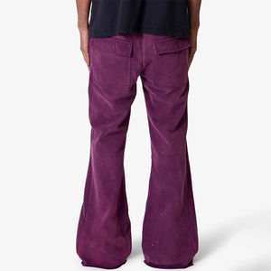 Pantalones casuales de forro polar para hombre, talla grande, con cremallera, corte holgado, cintura media, morados, rectos, con estampado, venta al por mayor OEM - Product Image 4