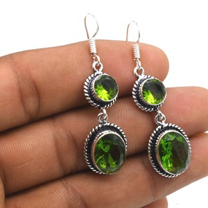 Direct Factory Women's Silver Plated Peridot Gemstone <b>Earrings</b> Pink Color French <b>Hook</b> Bezel Set Geometric Fashionable <b>Earrings</b> - Product Image 3