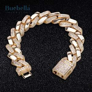 Pulsera de eslabones cubanos de 14mm de Hip Hop para mujer, pulsera de eslabones cubanos chapada en oro blanco de 14 quilates para hombre - Product Image 3