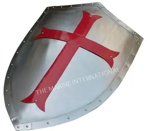 Crociato templare medievale guerriero croce rossa protezione e ruolo Pay Shield 18 Gauge Steel Halloween Crusader Shield