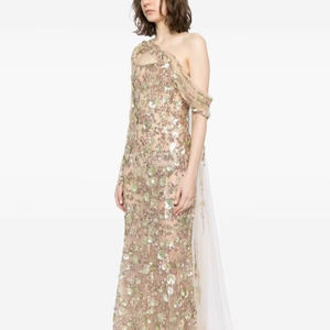 Elegante vestido de noche de tul antiestático Diseño de lentejuelas de lujo Cuello en V Mangas completas Tela de satén Natural para fiestas de graduación Formal - Product Image 1