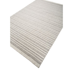 Saga Ivory Striped Wool Rugs Hand Loom Living Carpet for Home Floor for Entryway Hallway Rectangle Puzzle Abstract - Product Image 2