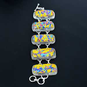 Mosaico Arco Iris jaspe pulsera mosaico jaspe piedra preciosa hecha a mano 925 pulsera de plata esterlina mosaico jaspe pulsera para regalo - Product Image 2