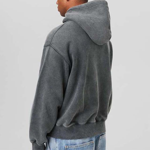 Sudadera con capucha de invierno informal para hombre 100% algodón lavado ácido OEM/ODM Pull-over con estampado digital teñido liso patrón sólido cuello con capucha - Product Image 5