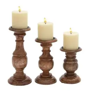 芒果木质装饰高品质装饰畅销3套圆球设计烛台立柱桌