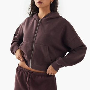 Sweat à capuche à fermeture éclair d'automne pour femmes personnalisé avec logo avant 100% coton pull de haute qualité marque personnalisée en gros - Product Image 3