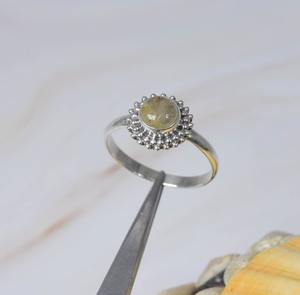 Anillo de cabujón de piedras preciosas de rutilo dorado natural hecho a mano 925 sólida plata esterlina 925 joyería de plata estampada anillo de moda - Product Image 4