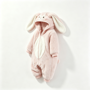 Combinaison bébé en peluche rose personnalisée, combinaison à capuche en polaire, costume de lapin pour nouveau-né, combinaison de neige en peluche douce pour bébé - Product Image 1