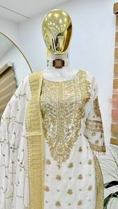 Women's Chinon <b>Silk</b> Embroidered Anarkali <b>Kurta</b> & Pant Set With Dupatta - Product Image 6