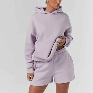 ชุดเซ็ตเสื้อฮู้ดดี้และกางเกงขาสั้นเหนือเข่าสำหรับผู้หญิง ทรงปกติ ผ้าแคนวาสเนื้อแน่น ระบายอากาศได้ดี สวมใส่สบาย เหมาะสำหรับฤดูร้อน - Product Image 2