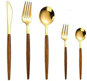 Ensemble de couverts de luxe de grande qualité en acier inoxydable avec manches en bois naturel, couverts écologiques pour la maison, l'hôtel, les mariages et les fêtes - Product Image 4