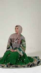 Afghani Womens <b>Linen</b> Satin Casual <b>Dress</b> Handmade Sequined Embroidery Button Detail Natural Comfortable Fit Everyday Wear Casual - Product Image 5