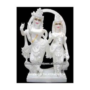 Statue en marbre blanc, Statue de la déesse et de la supports, bouddhiste, Radha Krishna, meilleure qualité, avec main de bénédiction - Product Image 1
