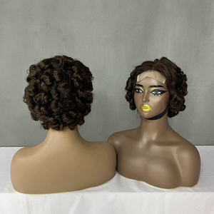 Perruque SDD en dentelle suisse frontale la plus vendue, cheveux humains bruns, coupe bob courte bouclée, taille moyenne, à prix abordable - Product Image 2