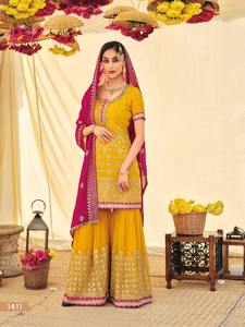Nuevo diseñador moderno Georgette Salwar Kameez tela de imitación pesada con bordado de secuencia trabajo bodas proveedor indio tarifas baratas - Product Image 3