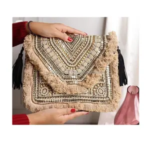 Hindistan boncuklu el çantası zarf akşam debriyaj çanta lüks kadın el işi çanta kadın moda fantezi debriyaj