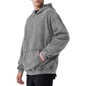 Sweat-shirts à capuche délavés vintage en coton molletonné mi-lourd pour hommes pull de couleur unie lavé à l'acide avec capuche - Product Image 3