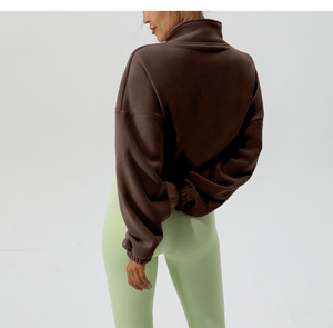 Sudaderas con cremallera recortadas para mujer, ropa deportiva de grosor polar, suéteres de invierno sólidos, abrigo para correr con cordón, traje de entrenamiento - Product Image 6