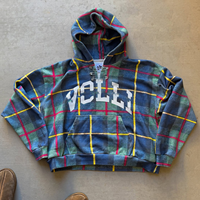 Sweat à capuche à carreaux pour homme, personnalisé avec logo OEM, de haute qualité, imprimé, surdimensionné, avec poche latérale, en coton, style vintage, décontracté, streetwear