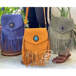 Bolso cruzado de cuero genuino hecho a mano para mujer, con flecos bandolera, estilo Vintage, minimalista, correa ajustable, bolsos bohemios - Product Image 1