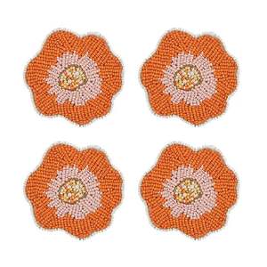 Ensemble de sous-verres de 4 pièces de luxe moderne fait à la main avec broderie de fleurs perlées Look unique de fantaisie élégant et élégant de l'Inde - Product Image 4