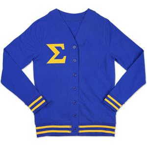 B2B Sigma Womens Greek Sorority Printed Patch Cardigans col en V pulls décontractés pour l'hiver avec logos sur le devant - Product Image 1