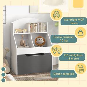 AIYAPLAY-Librería infantil de 2 niveles con cajón sobre ruedas para juguetes y libros, 62x40x88 cm, color blanco - Product Image 5