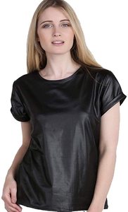 T-shirt en cuir sport sans manches pour homme, décontracté, vente chaude, noir, t-shirt en cuir véritable vierge - Product Image 2